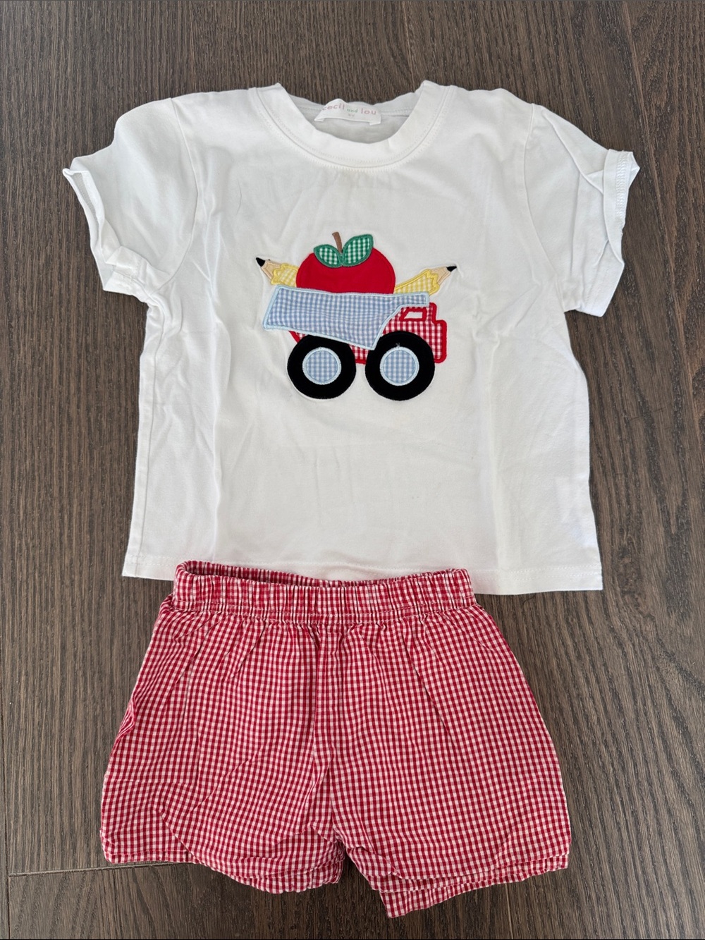 Kids Matching Set - White Top with Red Gingham Shorts